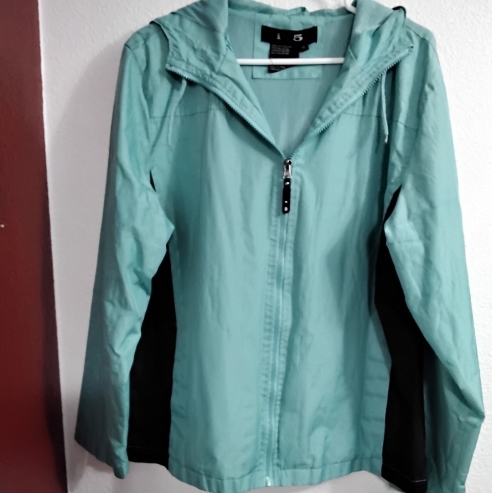 i  5   Women's Turquoise & Black Rain Coat    Size XL